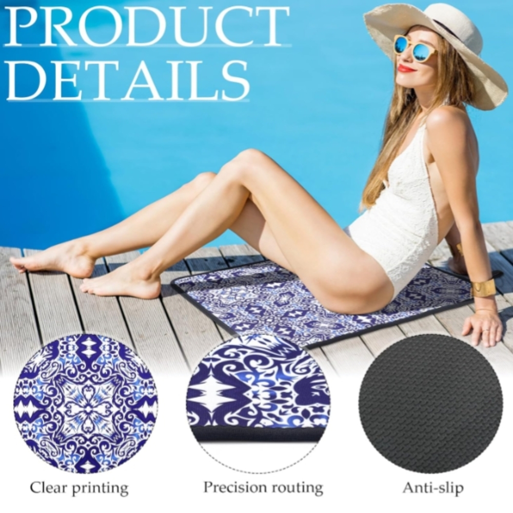 New Blue White Pool Chair Mat Neoprene Quick Dry Travel Beach Mat